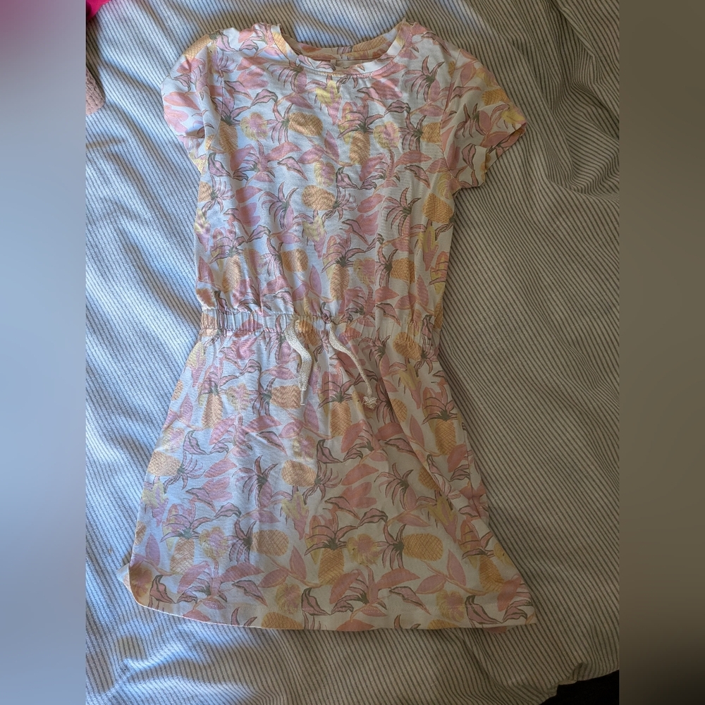 Shortsleeve French Pineapple Print Sundress in Pink & Yellow